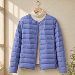Quilted Jacket Cashmere-Feel with Round Neckline and Tonal Snap Front