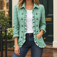 Gingham Jacket Polyester Fitted with Ruffled Front and Curved Hem