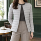 Quilted Jacket Lightweight Down Fill Slim with Collarless Neckline