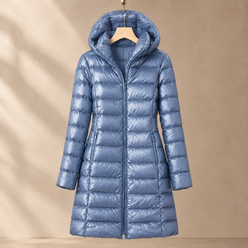 Jacket Duck Down Quilted Slim Mid-Length with Padded Hood and Zip