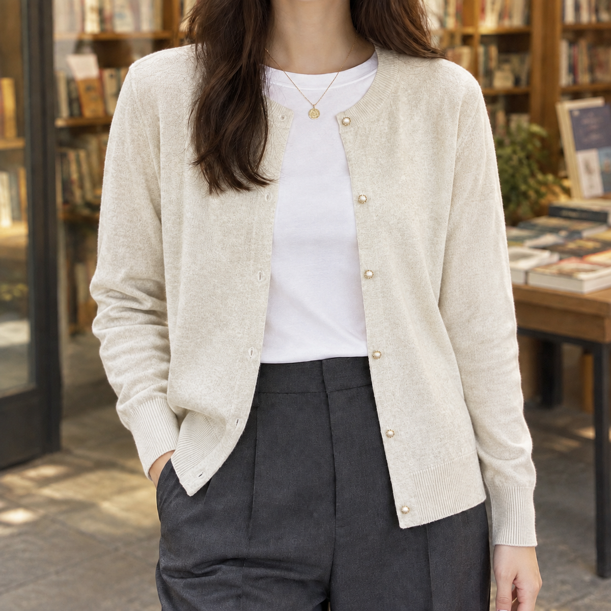 Relaxed Straight Pearl Cardigan