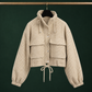 Utility Jacket Polyester Houndstooth Cropped with Flap Chest Pockets