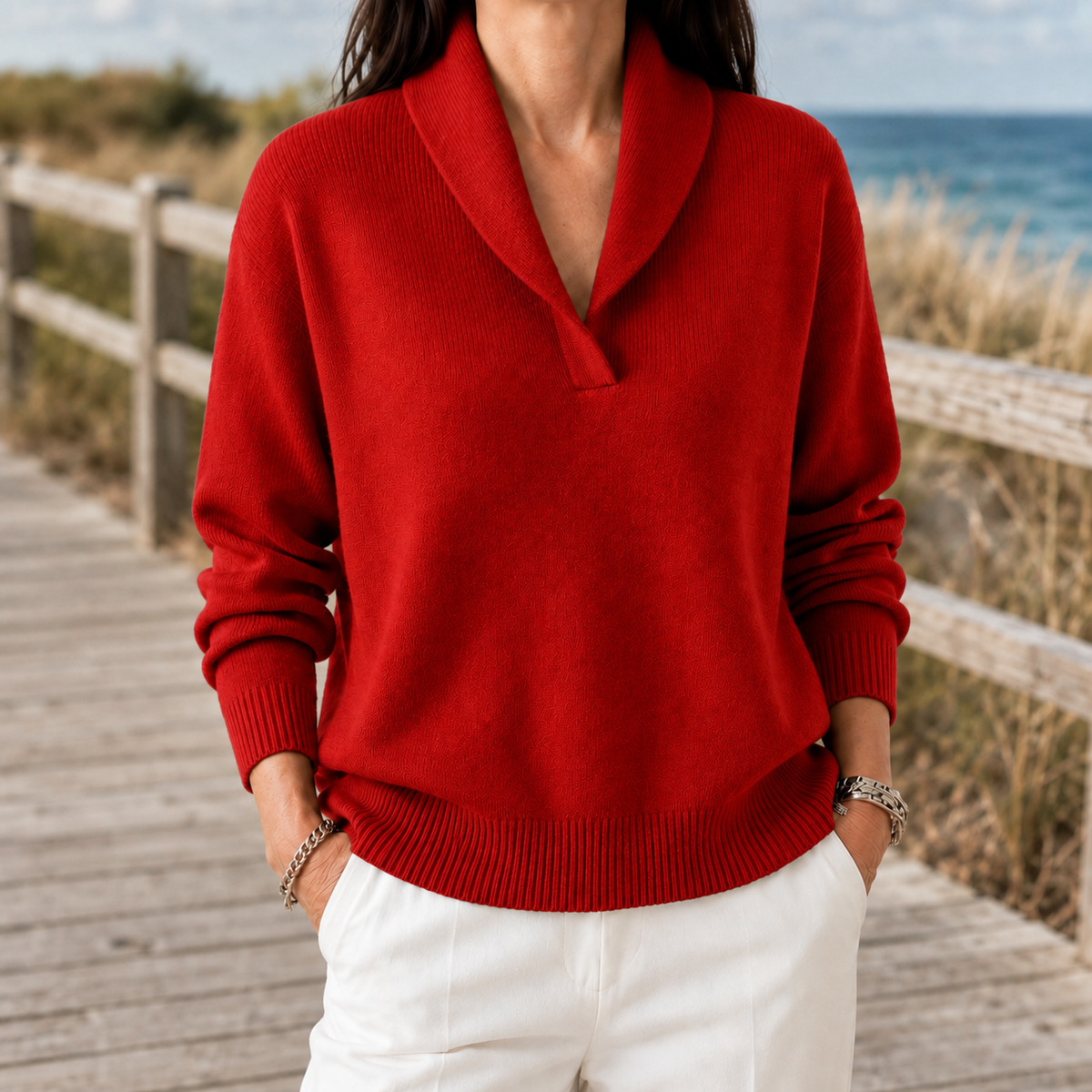 Fine Knit Shawl Collar Jumper, Softly Draped