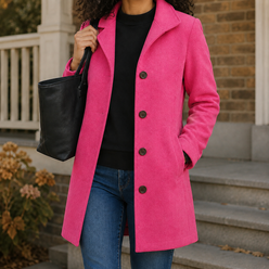Coat Polyester Straight Cut Mid-Length with Notched Lapels