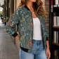 Jacket Polyester Printed Relaxed Hip-Length with Open Zip Front