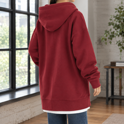 Oversized Fleece Zip Hoodie, Thigh Length