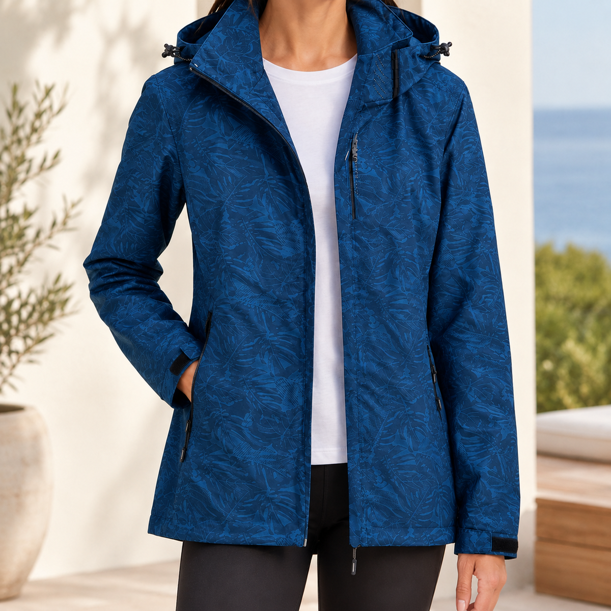Rain Jacket Waterproof Polyester Insulated with Drawcord Hood