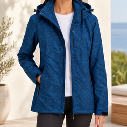 Rain Jacket Waterproof Polyester Insulated with Drawcord Hood