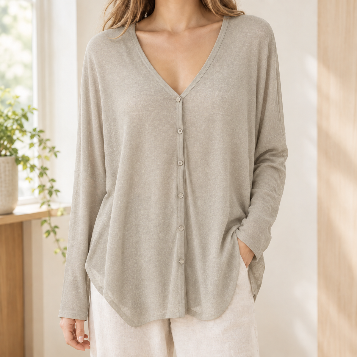 Cotton-Blend Draped Cardigan