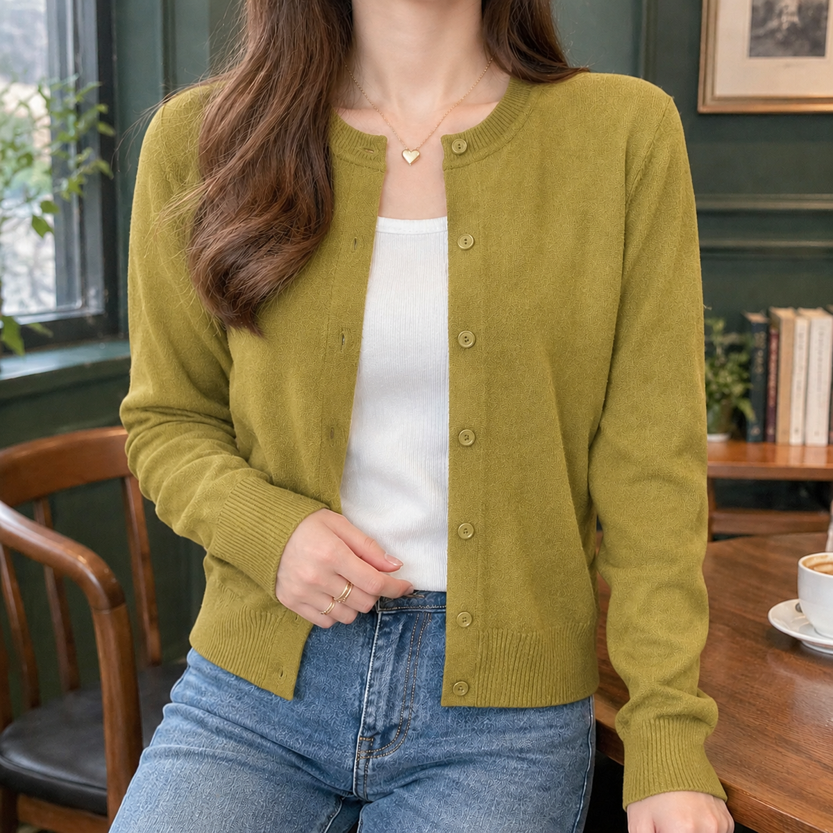 Fine Knit Cardigan with Tonal Buttons