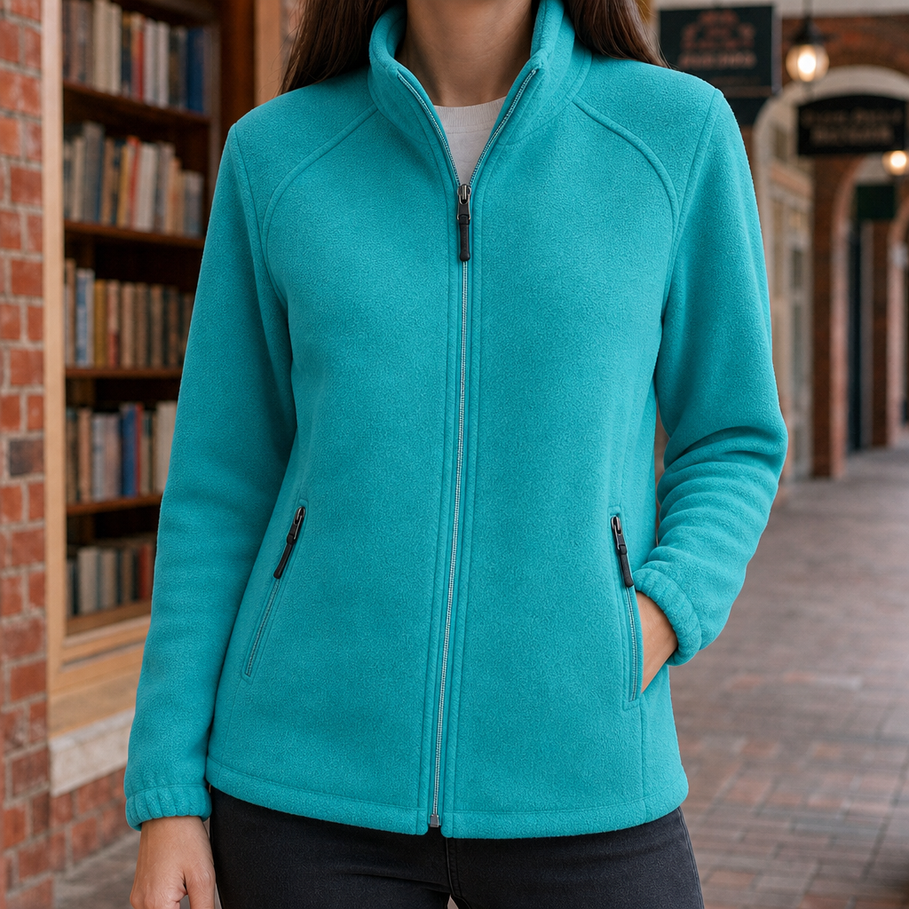 Fleece Jacket Soft Textured with High Stand Collar and Zip Pockets