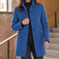 Coat Polyester Mid-Length with Raised Stand Collar and Patch Pockets