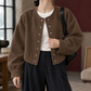 Jacket Polyester Cropped with Round Neckline and Snap Front