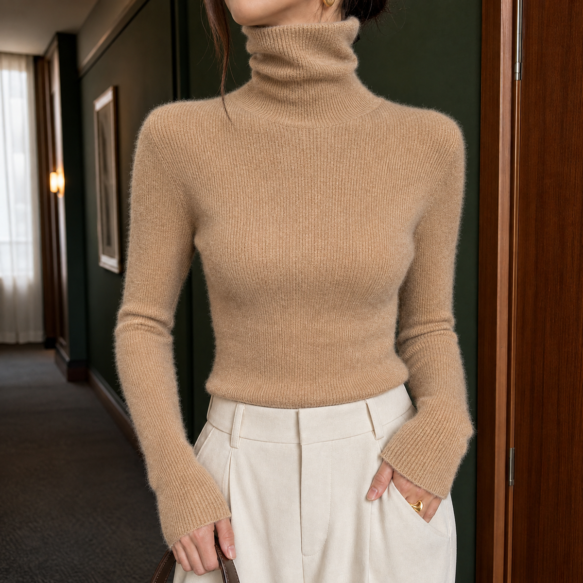 Slim Fine Rib Roll Neck Jumper