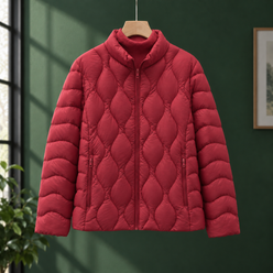 Quilted Jacket Duck Down Filled with Wave Quilting and Full Zip
