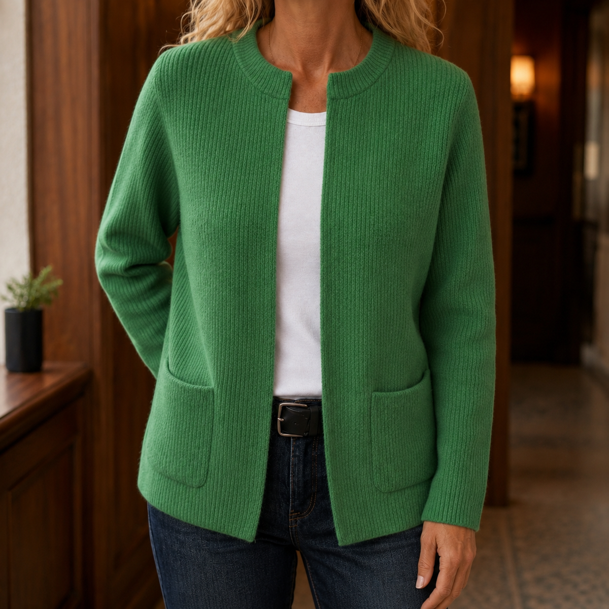 Soft Ribbed Hip-Length Cardigan