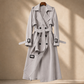 Overcoat Polyester Longline with Wide Lapels, Tie Belt and Cuff Straps
