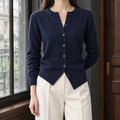 Fine Knit Button-Front Cardigan, Hip Length