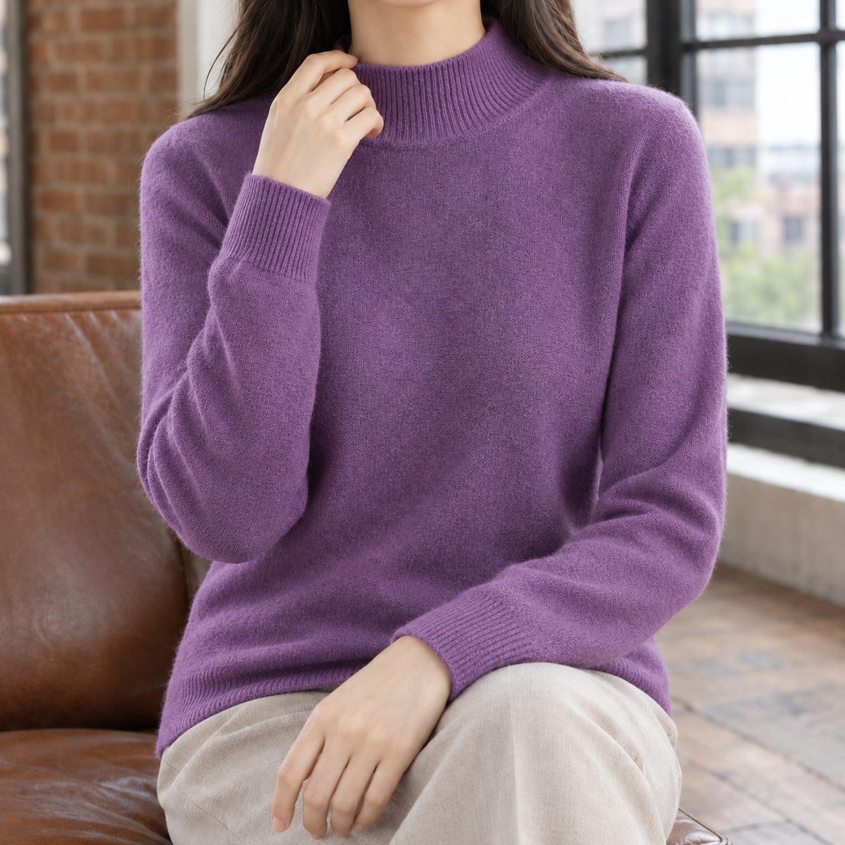 Smooth Silky Knit Mock Neck Jumper