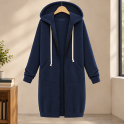 Overcoat Polyester Longline with Drawcord Hood and Full Zip