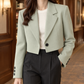 Blazer Polyester Cropped Tailored with Broad Notched Lapels