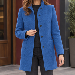 Coat Wool Blend Stand Collar with Four-Button Front