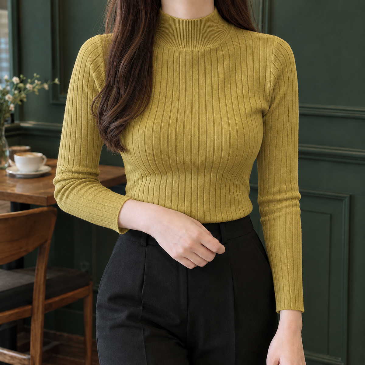 Ribbed Mock Neck Knit Top