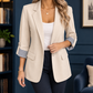 Blazer Polyester Slim Hip-Length with Striped Turn-Back Cuffs