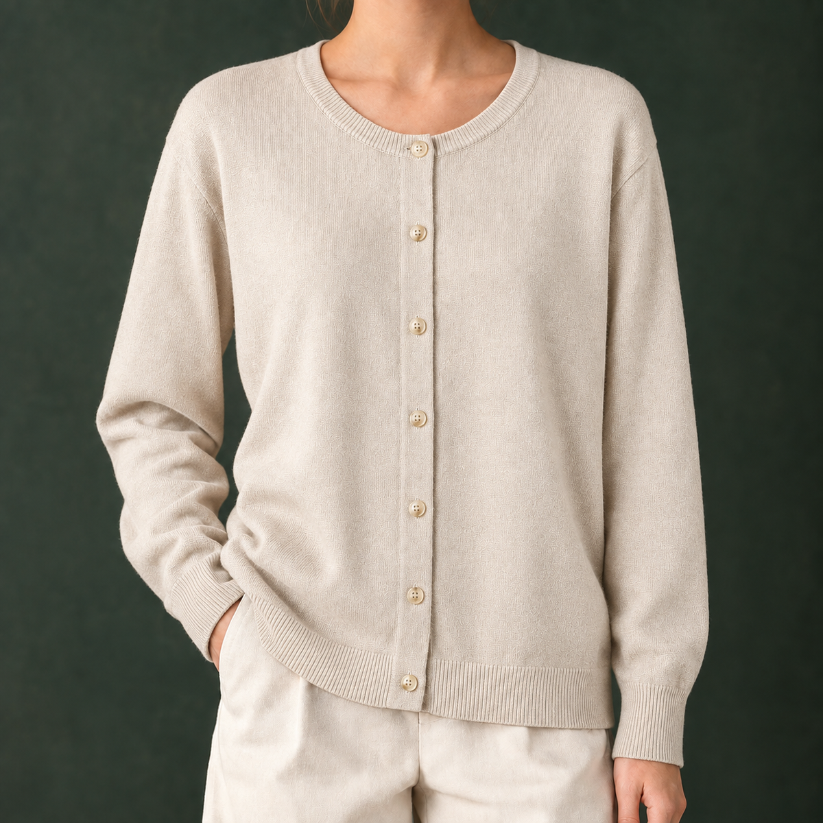 Smooth Soft Knit Round Neck Cardigan