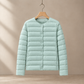 Quilted Jacket Lightweight Down Slim with Round Neck and Welt Pockets