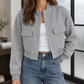 Cropped Utility Jacket Polyester with Ribbed Collar and Chest Pockets
