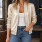 Bomber Jacket Polyester Glossy Metallic with Zip Front and Ribbed Trim