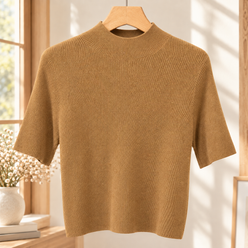 Finely Ribbed Lightweight Mock Neck Top