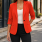 Blazer Polyester with Ruched Three-Quarter Sleeves and Notched Lapels