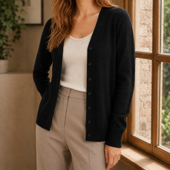Fine Knit V-Neck Button Jumper