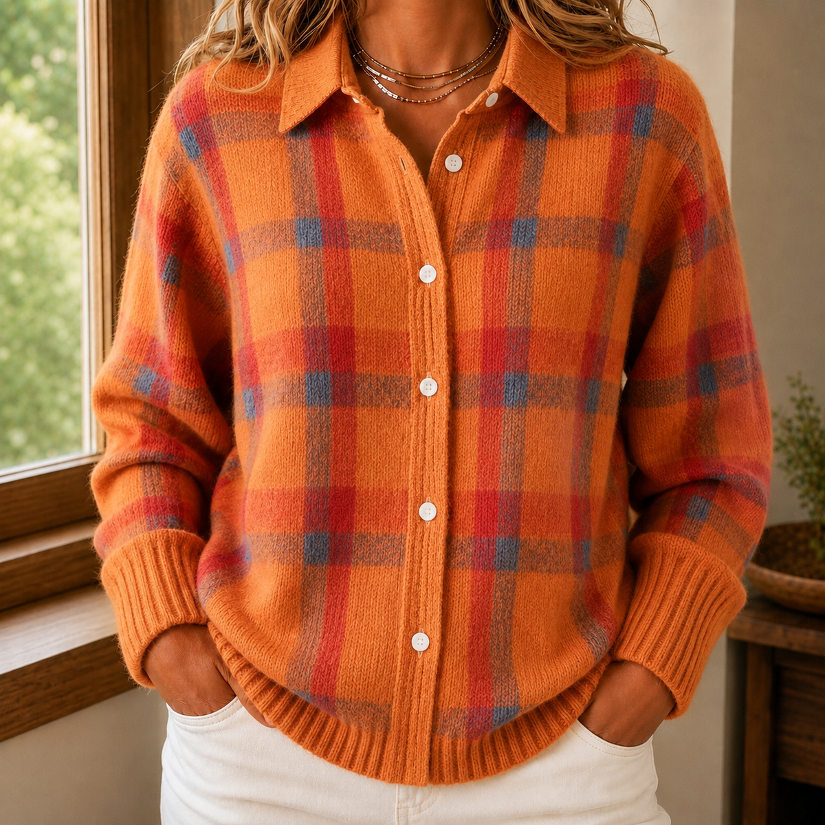 Plaid Knit Cardigan
