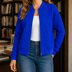 Bomber Jacket Polyester with Raised Geometric Texture and Full Zip