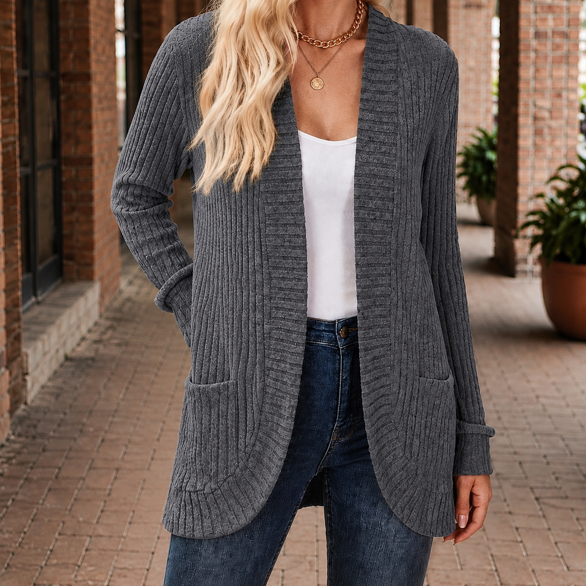 Deep Ribbed Cardigan with Relaxed Shape
