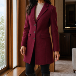 Coat Wool Blend Tailored Fitted Flared with Notched Lapels