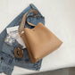 Bucket Bag Faux Leather Pebbled with Canvas Strap and Zip