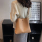 Bucket Bag Faux Leather Pebbled with Canvas Strap and Zip