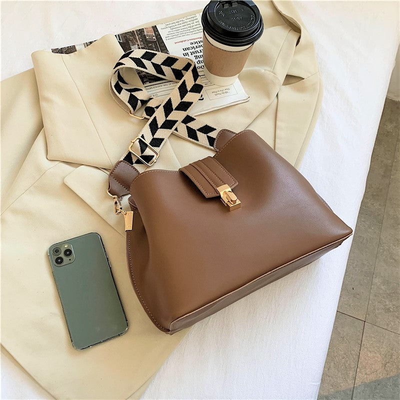 Crossbody Bag Faux Leather with Canvas Strap and Metal Clasp