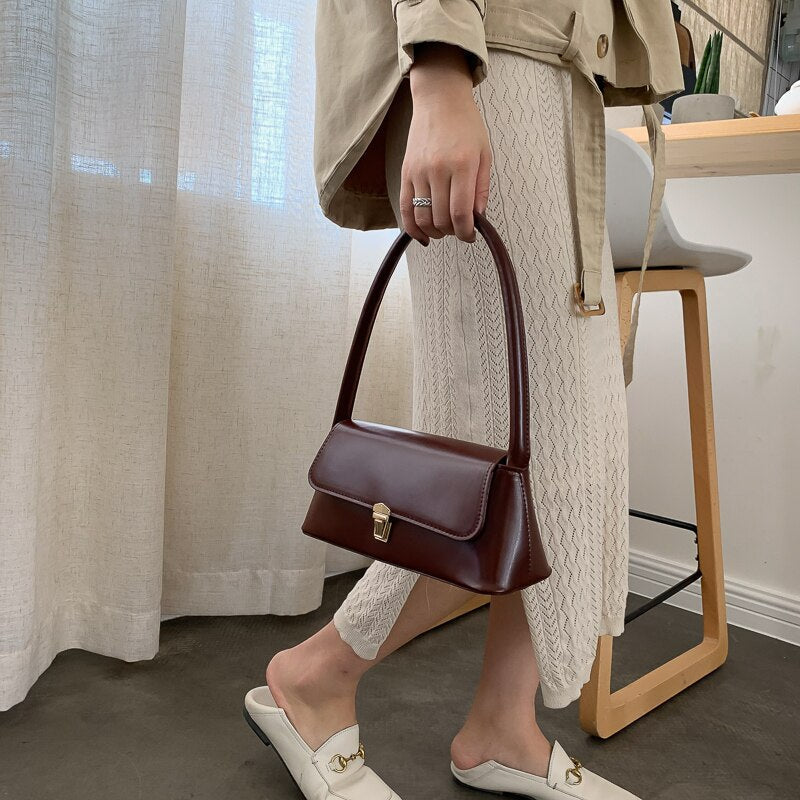 Shoulder Bag Faux Leather with Gold-Tone Hardware