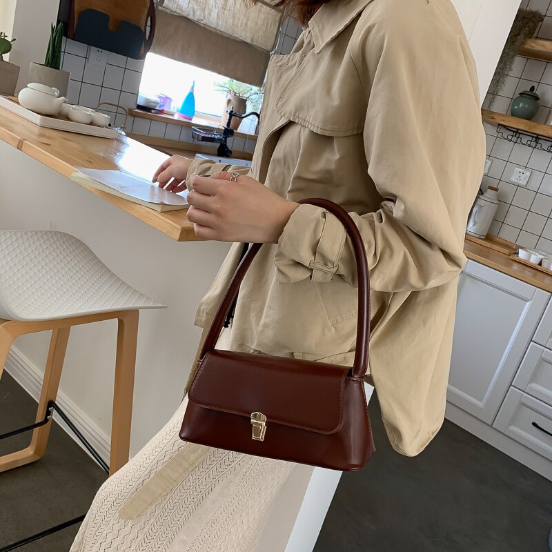 Shoulder Bag Faux Leather with Gold-Tone Hardware
