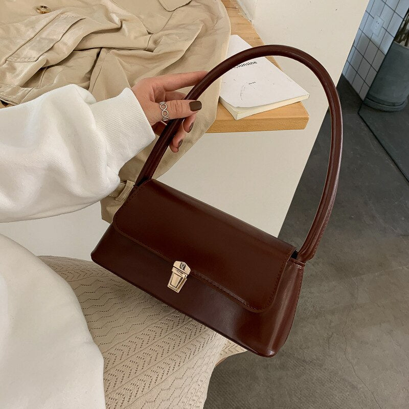 Shoulder Bag Faux Leather with Gold-Tone Hardware