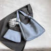 Hobo Bag Grained Faux Leather with Knotted Strap and Pouch