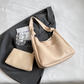 Hobo Bag Grained Faux Leather with Knotted Strap and Pouch