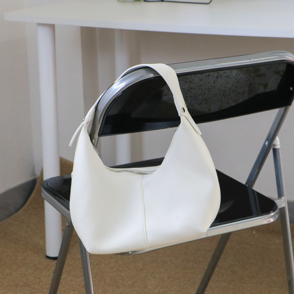 Shoulder Bag Textured Faux Leather with Zip and Wide Strap