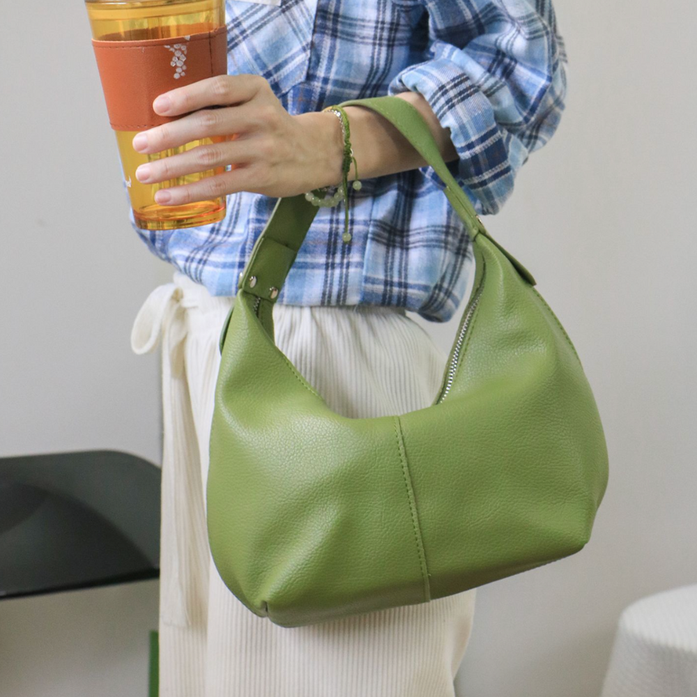 Shoulder Bag Textured Faux Leather with Zip and Wide Strap