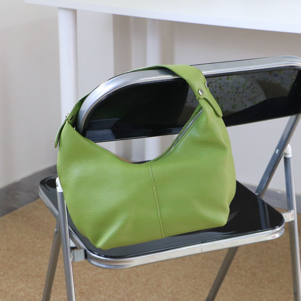Shoulder Bag Textured Faux Leather with Zip and Wide Strap
